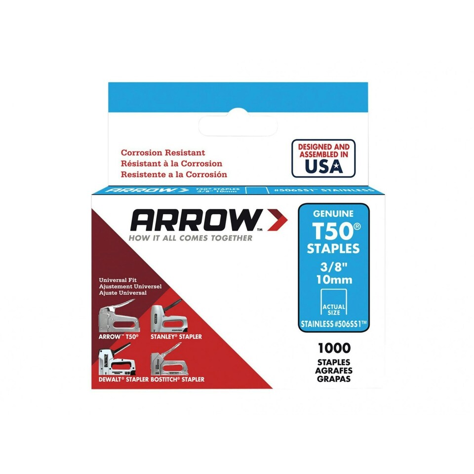 Arrow T50 Stainless Steel Staples - Multi Colour - 10mm - 3/8 inch