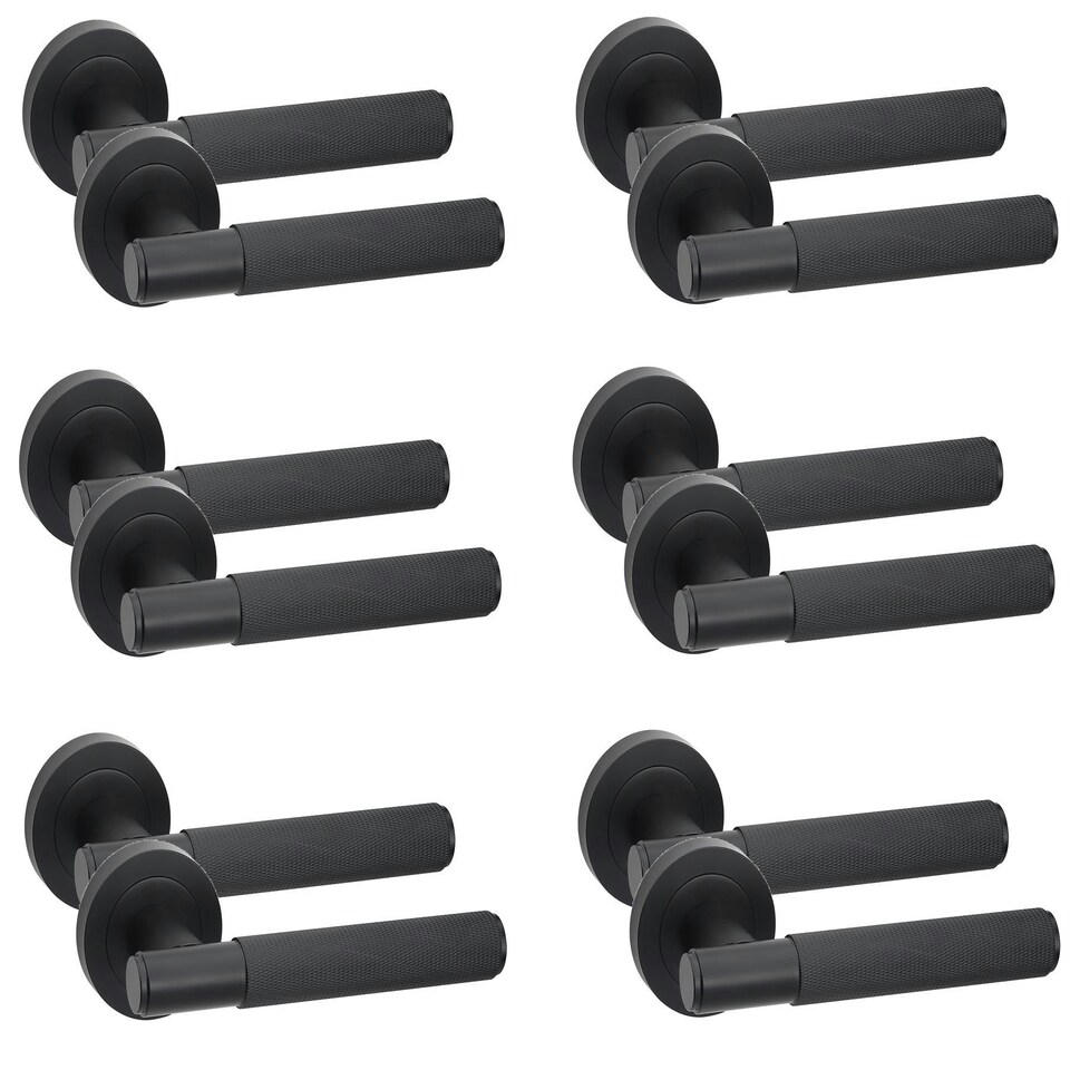image 1 of Golden Grace 6 Pairs Knurled T-Bar Door Handles in Matt Black Finish Black