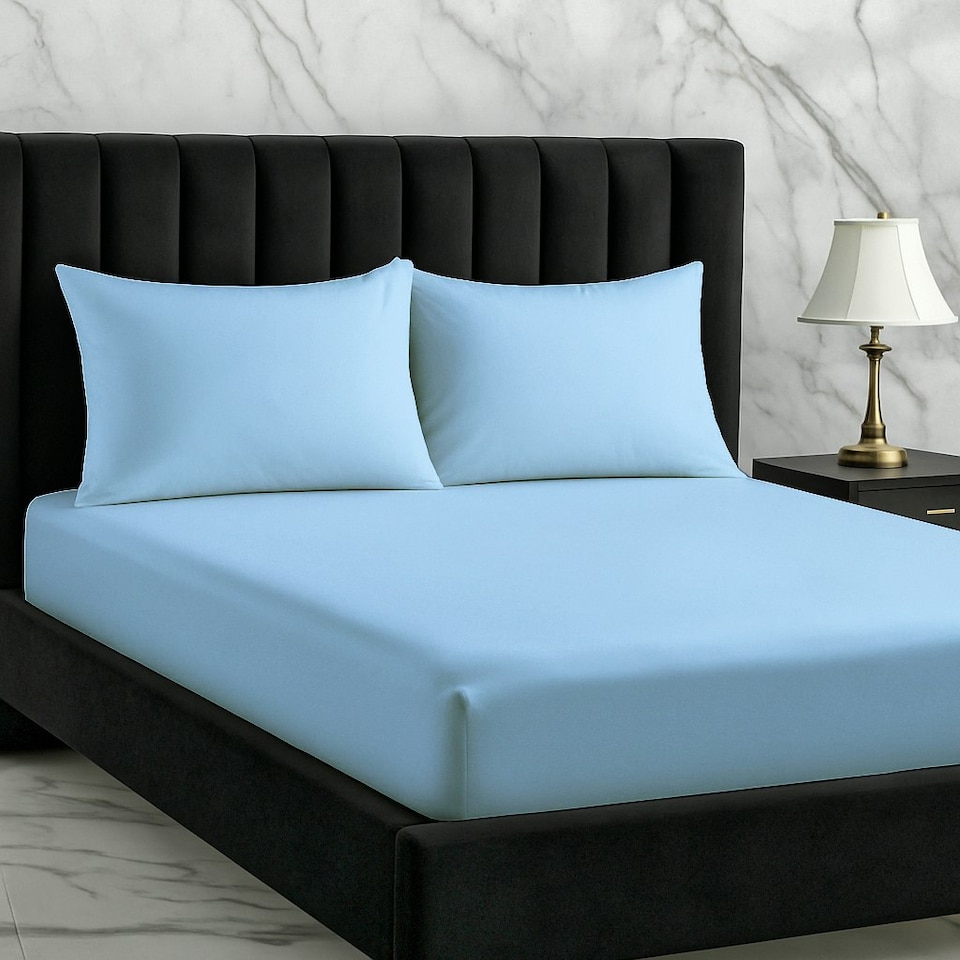 image 1 of Microfibre Soft Touch Fitted Sheet 40cm Extra Deep Skirt Plain Dyed Bed Linen Blue | Blue | Sky Blue | King