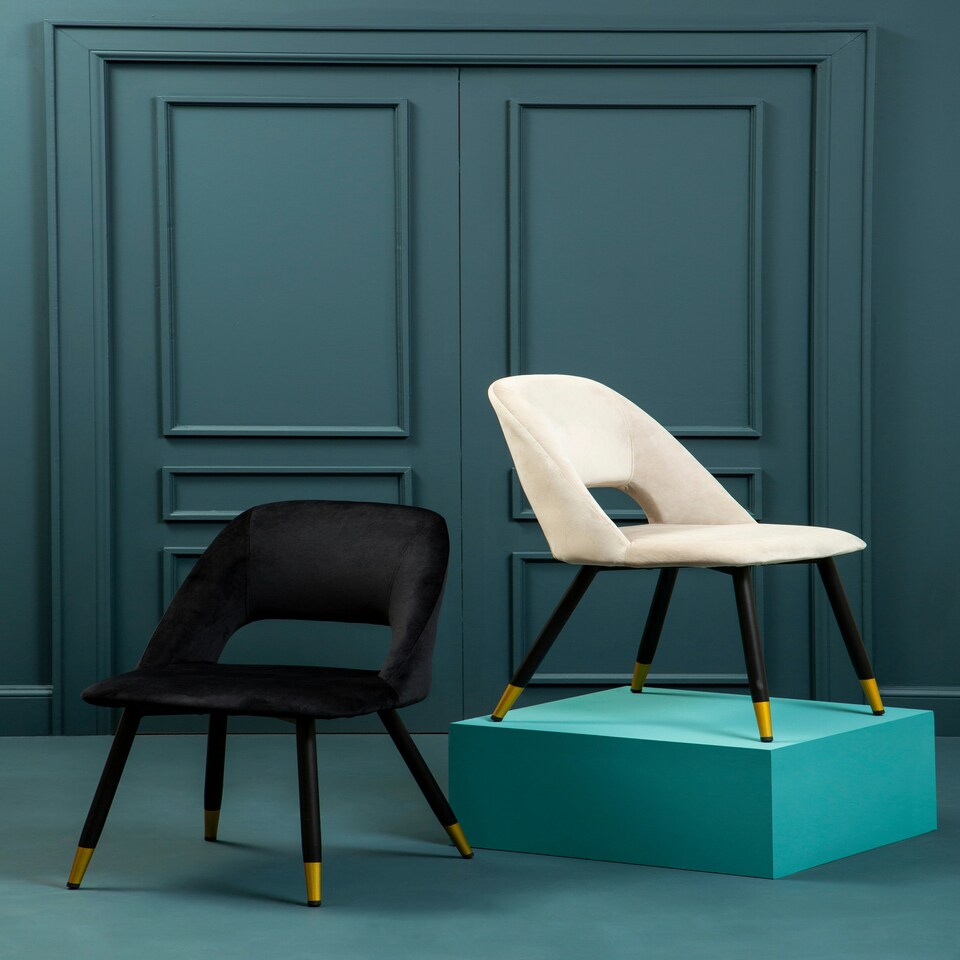 image 1 of Interiors by Premier Black Velvet Dining Chair, Velvet Upholstered Accent Dining Table Chair, Tapered Back Living Room Chair Black