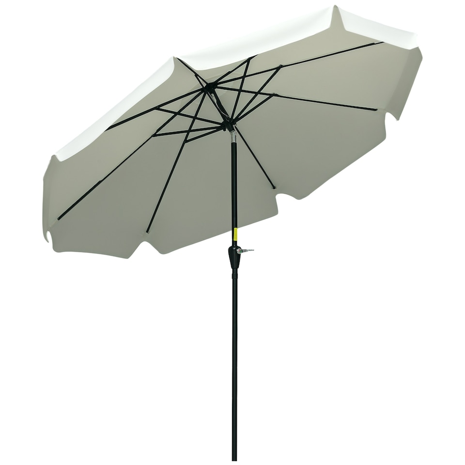 image 1 of Outsunny 2.7m Patio Umbrella Garden Parasol with Crank, Ruffles, 8 Ribs, White