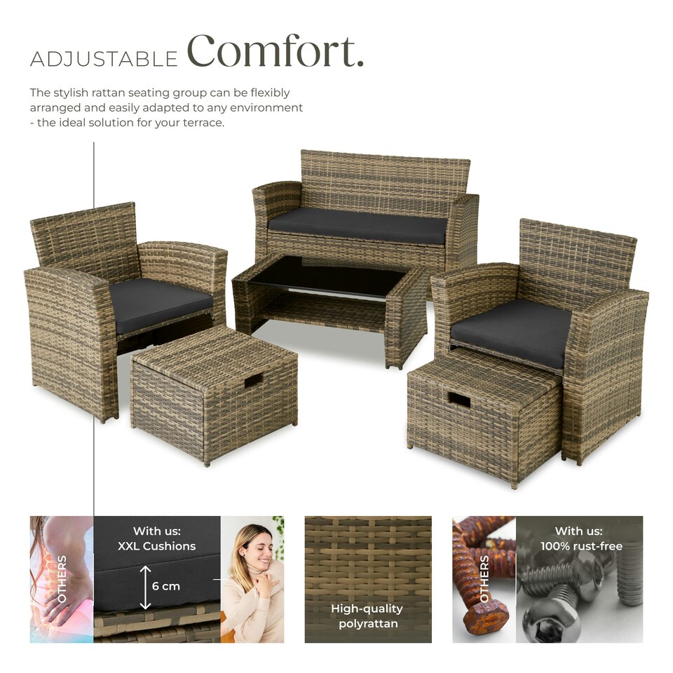 image 1 of Garden Furniture Set Modena- sofa with storage, armchairs, stools, coffee table - Nature