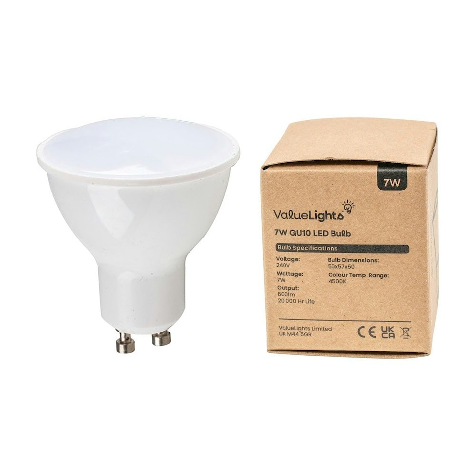 image 1 of ValueLights 4 Pack GU10 White Plastic Spotlight LED 7W Neutral White 4500K 600lm Light Bulb