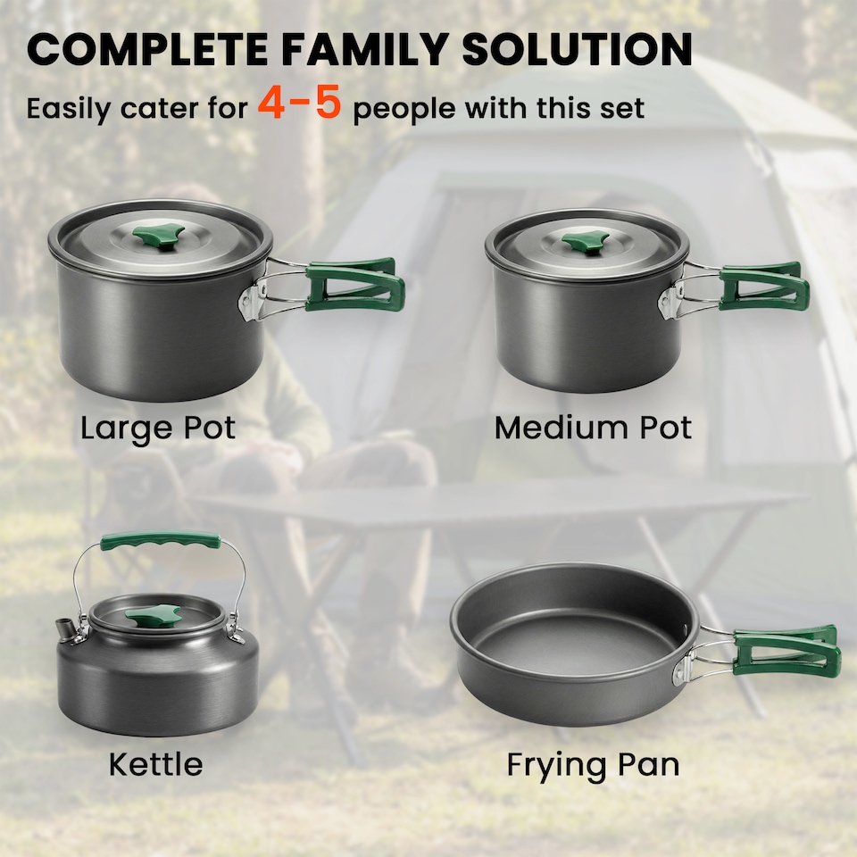 image 1 of Outsunny Camping Cookware Set for 4-5 People, Aluminium Camping Cook, Grey | Grey | Grey / Green | Φ20.5 x 15.5 cm