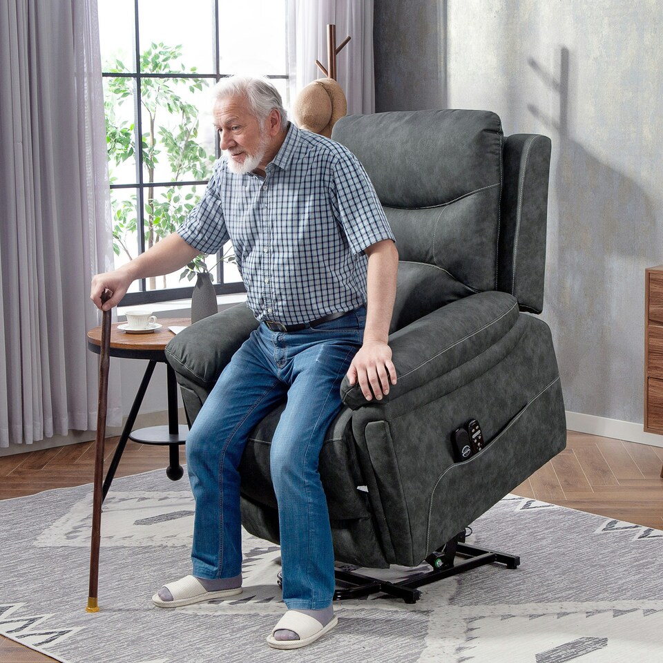image 1 of HOMCOM Massage Recliner Chair, Lift Chair with Heat, USB, Remote, Grey Grey