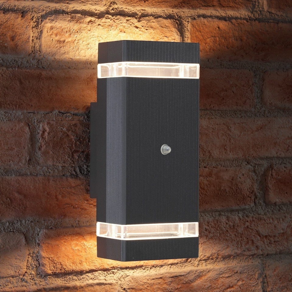 image 1 of Auraglow Dusk Till Dawn Sensor Double Up & Down Wall Light - THRUXTON | Grey | Anthracite/Warm White