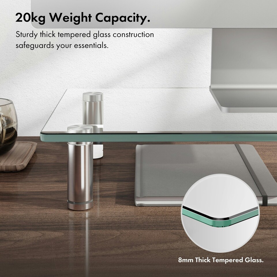 image 1 of VonHaus Height Adjustable Tempered Glass Monitor Stand for Desks