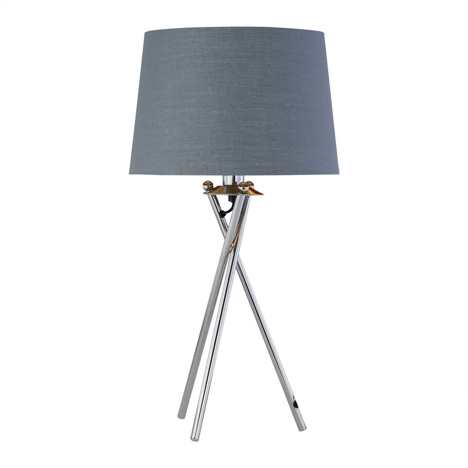 image 1 of Tripod - Chrome Lamp with Grey & Gold Fabric Shade | Chrome | Grey | Large | 1
