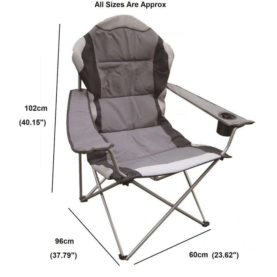image 1 of Gr8 Garden Deluxe Folding Camping Chair Grey Black Fishing Picnic Beach Garden Patio Seat