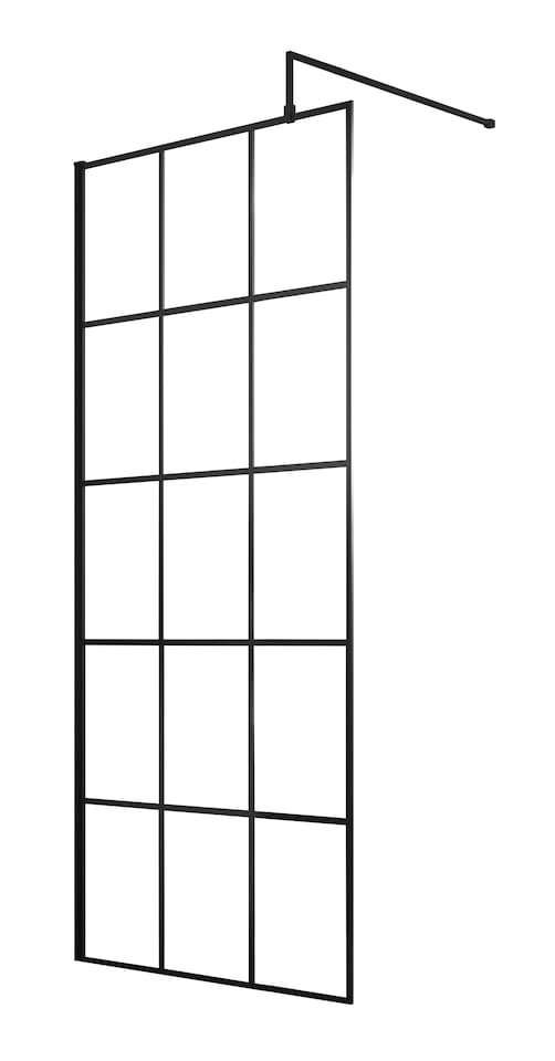 image 1 of 8mm Safety Glass Black Framed Wetroom Screen - 800mm | Black | Matt Black | 1
