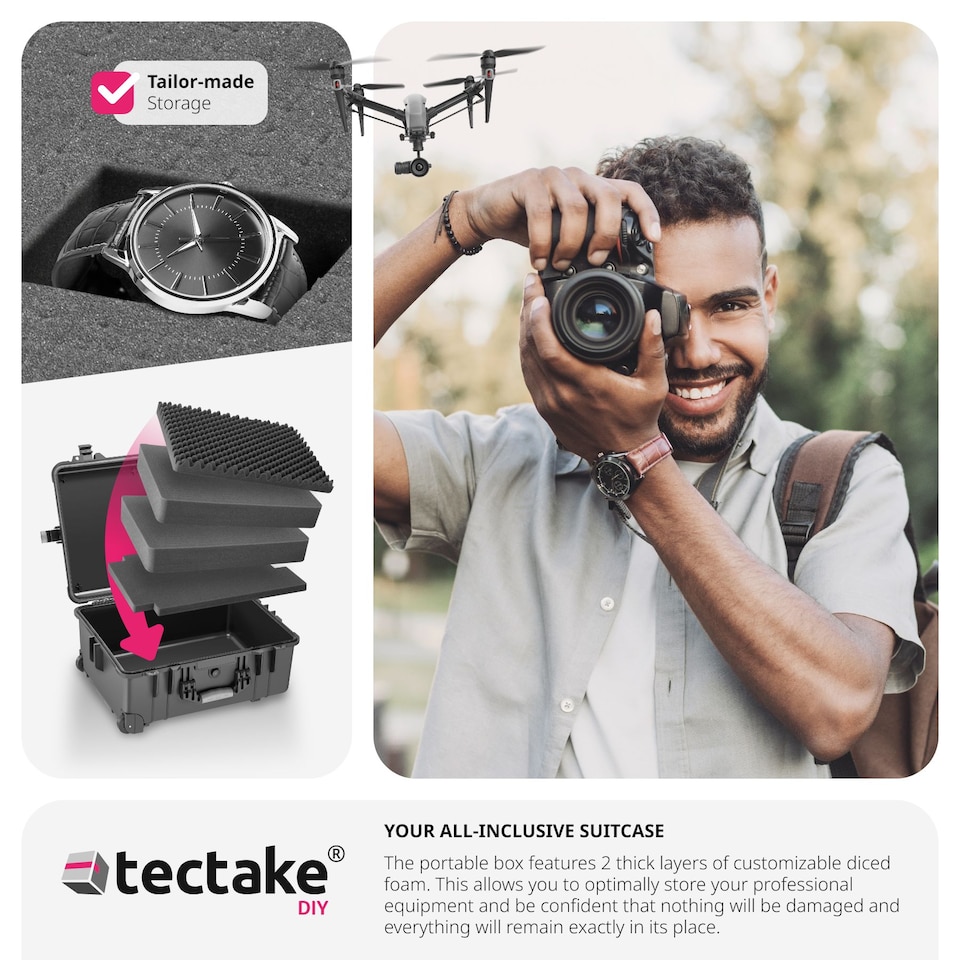 image 1 of Camera Case - hard shell, foam inserts, waterproof, telescopic handle | Black | black | M | 1