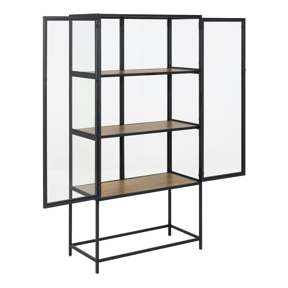 image 1 of Seaford 2 Glass Door Display Cabinet in Black & Oak