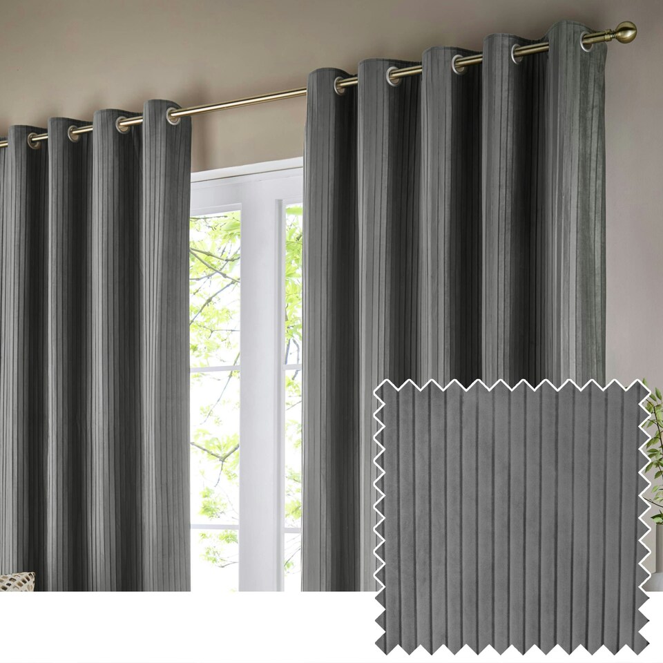 image 1 of Paoletti Corinthian Velvet Room Darkening Dove Grey Eyelet Curtains 168 x 137 cm Multi