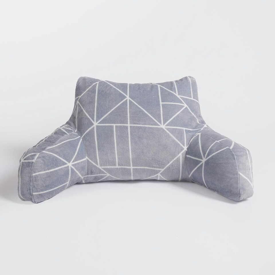 image 1 of OHS Geometric Print Fleece Bed Reading Cuddle Cushion, 65x40cm - Grey