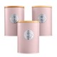 image 3 of Cooks Professional 3 Piece Ribbed Tea, Coffee, & Sugar Cannisters with Bamboo Lids | Pink | Pink & Silver