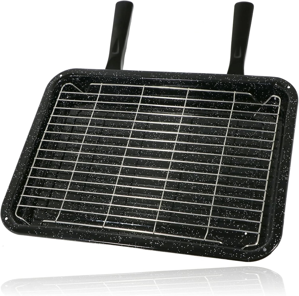 image 1 of SPARES2GO Universal Large Non-Stick Oven Grill Pan Rack with Dual Detachable Handles 420mm x 300mm