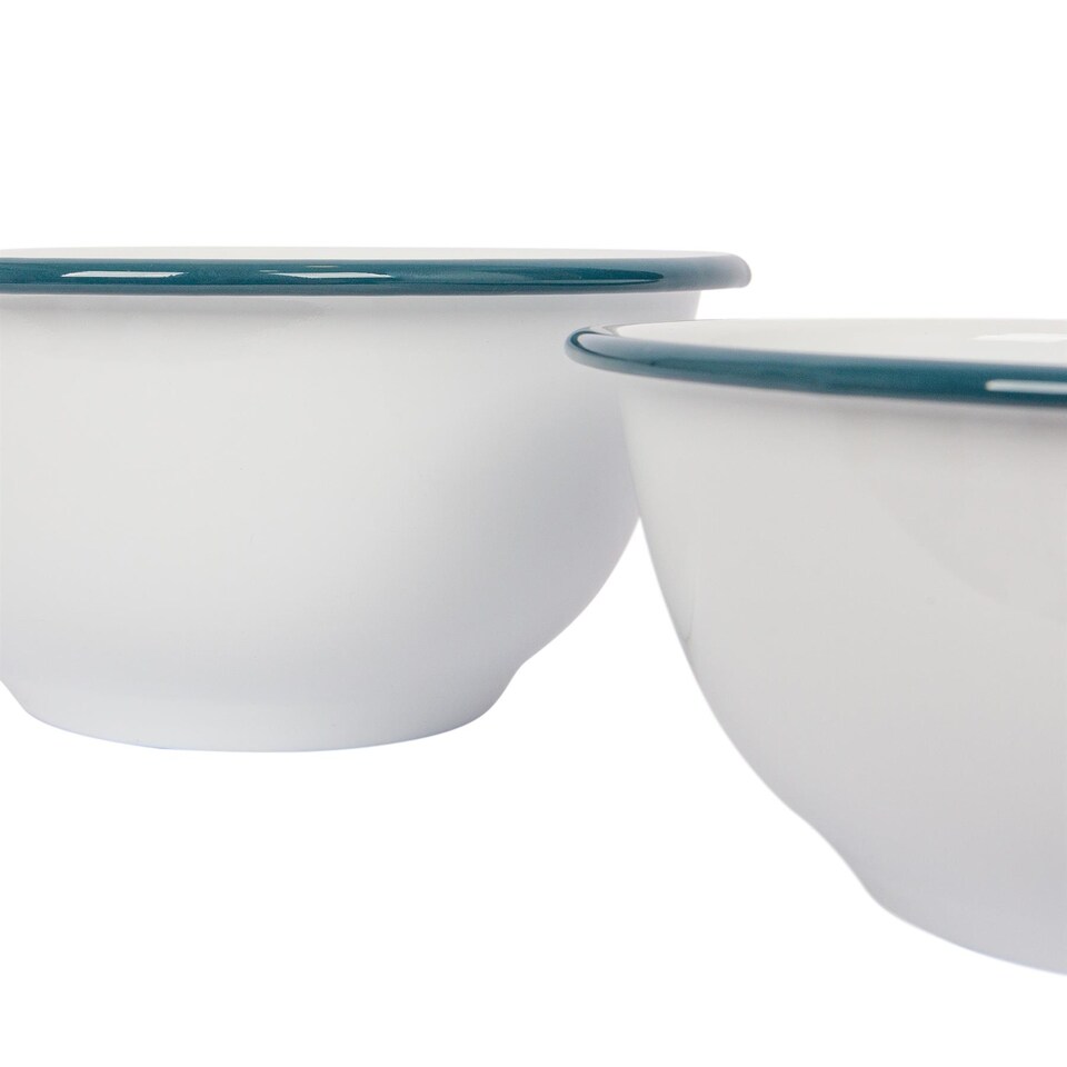 image 1 of Argon Tableware 2pc White Enamel Mixing Bowl Set - Green