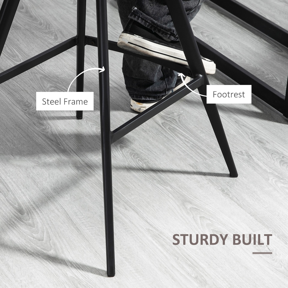 image 1 of HOMCOM Set Of 2 Bar Stools Vintage Microfiber Cloth Tub Seats Padded Comfortable Steel Frame Footrest Quilted Home Bar Cafe Kitchen Chair Stylish Dark Grey