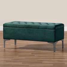 Modena Storage Ottoman Bench, Ottoman Footstool with Legs, 120cm Plush Velvet Upholstered End of Bed Bench, Emerald Green
