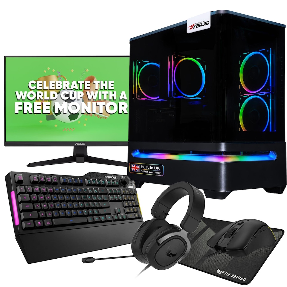 image 1 of ASUS World Cup Edition Gaming PC with Free ASUS 24in Monitor, Ryzen 7 5700X & RTX 5060 Ti 8GB | Windows 11
