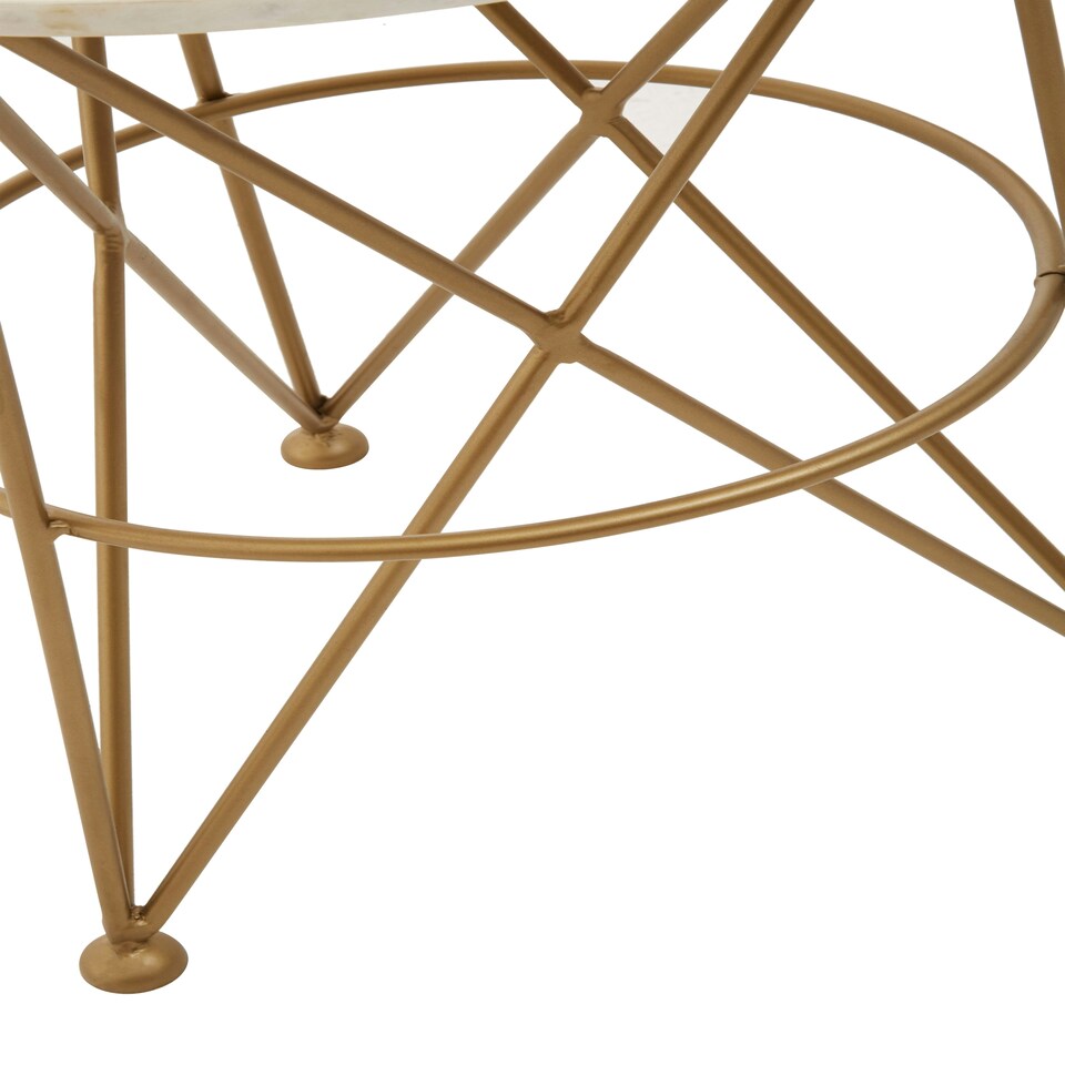 image 1 of Interiors by Premier Stylish Angular Accent Table, Gold Finish Round Table, Bedside Table With Marble Top, Metallic Table Gold