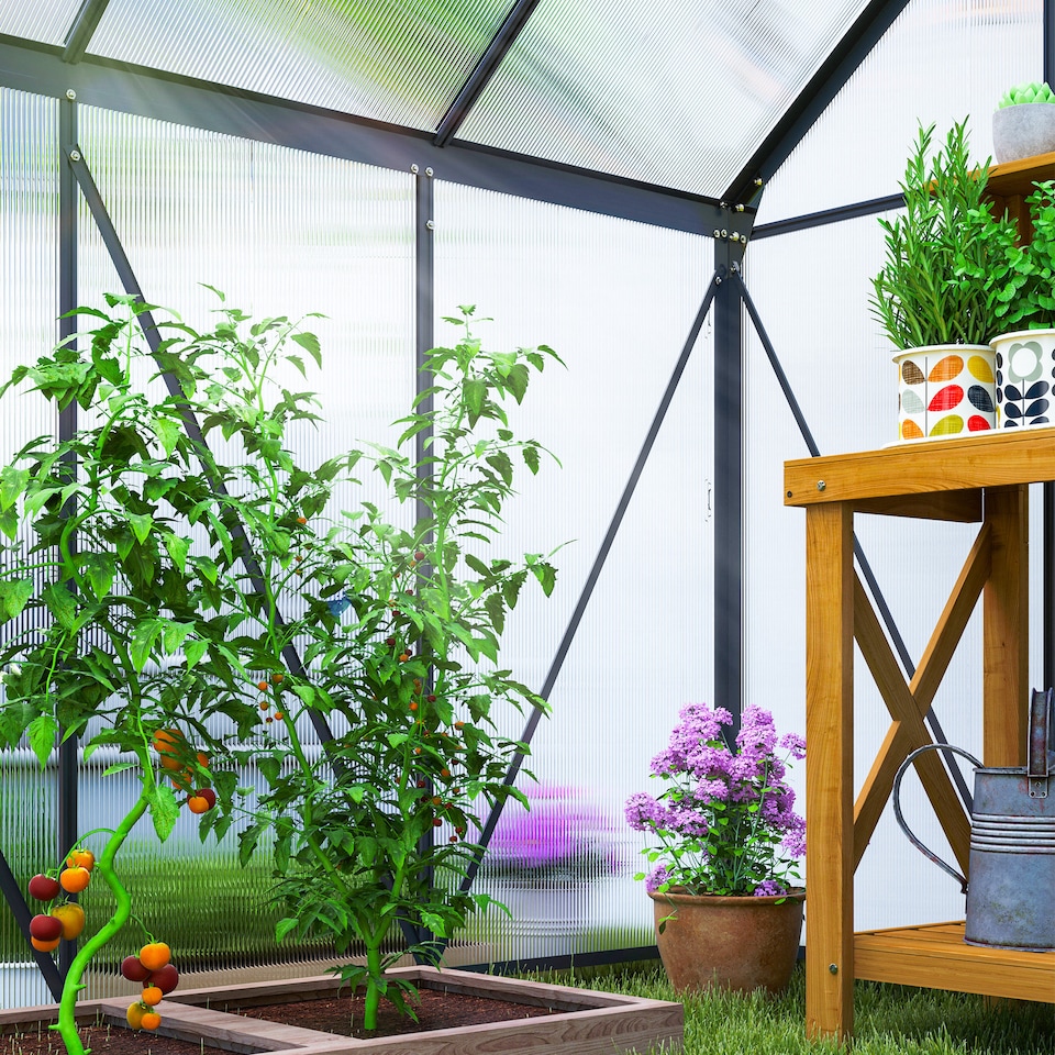 image 1 of Outsunny Polycarbonate Walk-in Garden Greenhouse w/ Sliding Door Grey | Grey | Grey, Clear | 1