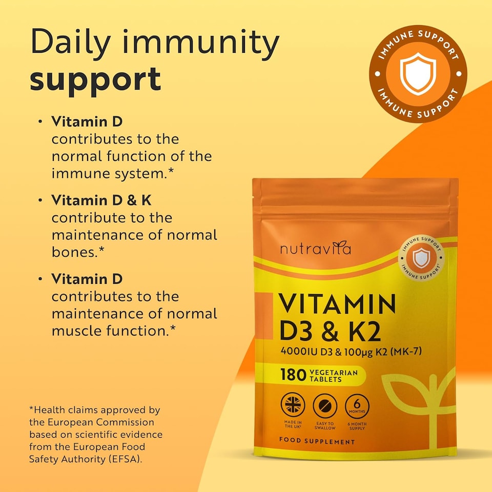 image 1 of Nutravita Vitamin D3 4000 iu & Vitamin K2 100mcg MK7 - High Strength Vitamin D Supplement for Bones, Muscles & Immune System - 180 Vegetarian Tablets