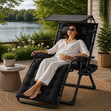 Luxury Zero Gravity Lounge Chair With Thick Cushion and Canopy - Pair