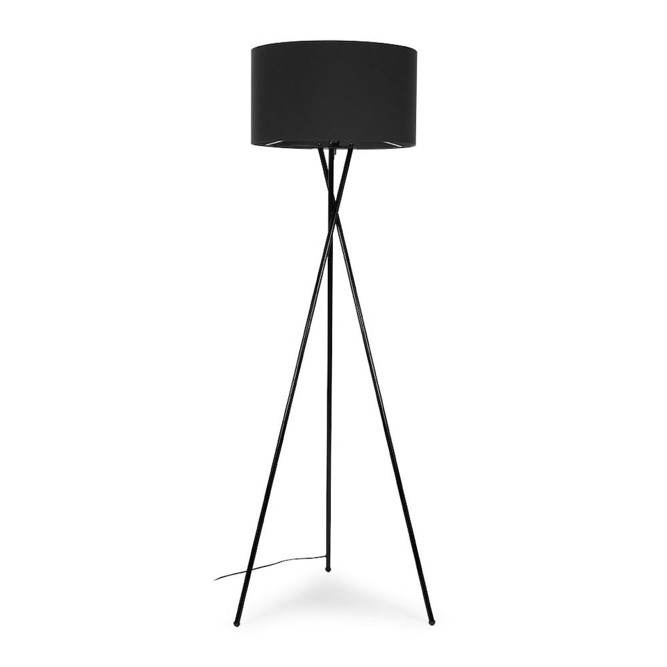 image 1 of ValueLights Camden Black Tripod Floor Lamp Charcoal Shade & Bulb | Grey