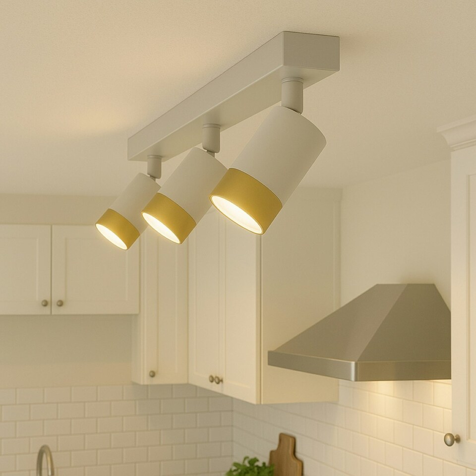 image 1 of CGC PUZON White & Gold GU10 Adjustable Triple Three Head GU10 Ceiling Spotlight Bar Light White