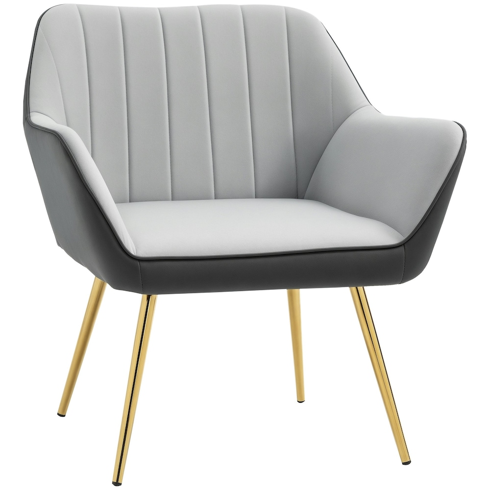 image 1 of HOMCOM Accent Chairs Velvet Armchairs for Living Room and Bedroom Light Grey