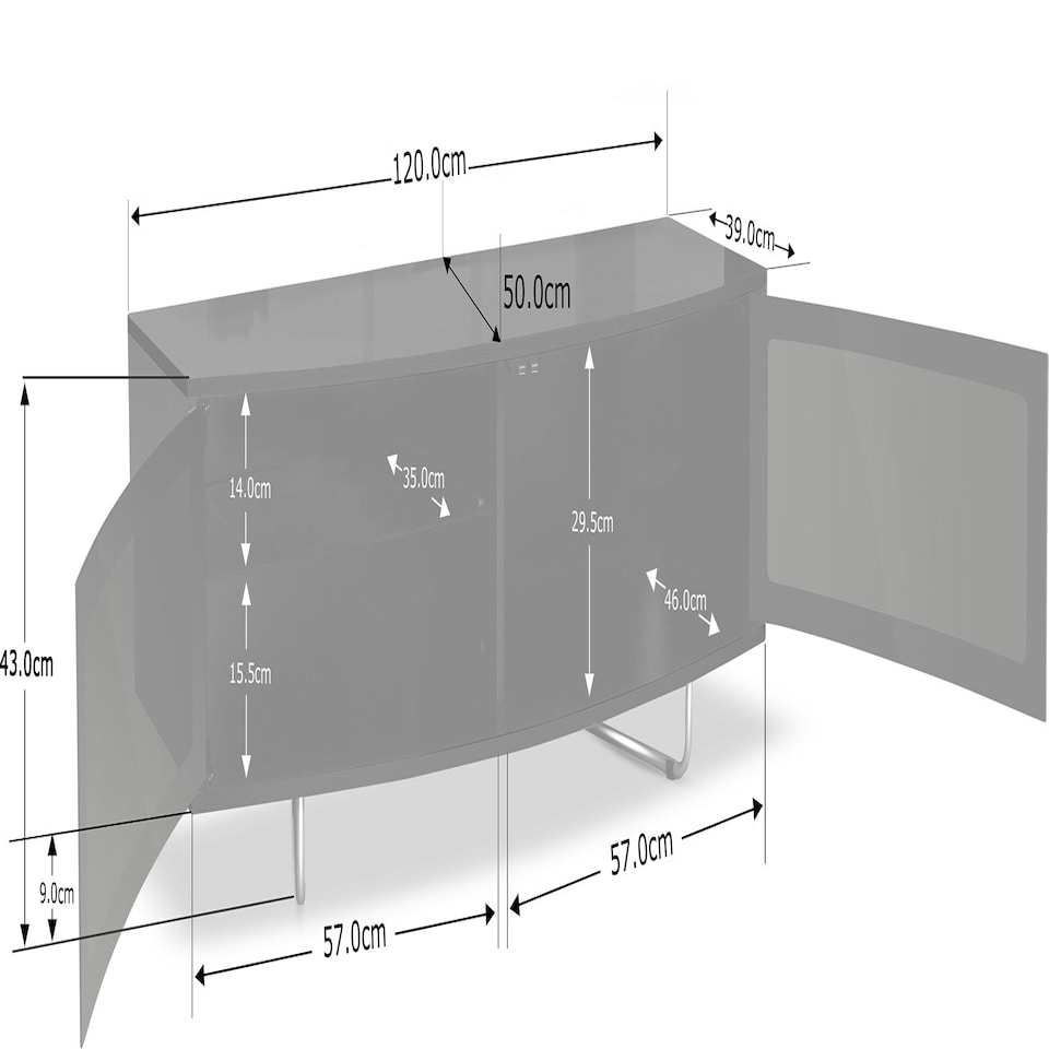 image 1 of Centurion Supports Caru Gloss Black Beam-Thru Remote Friendly Super-Contemporary "D" Shape Design 32"-65" LED/OLED/LCD TV Cabinet with Mounting Arm Black