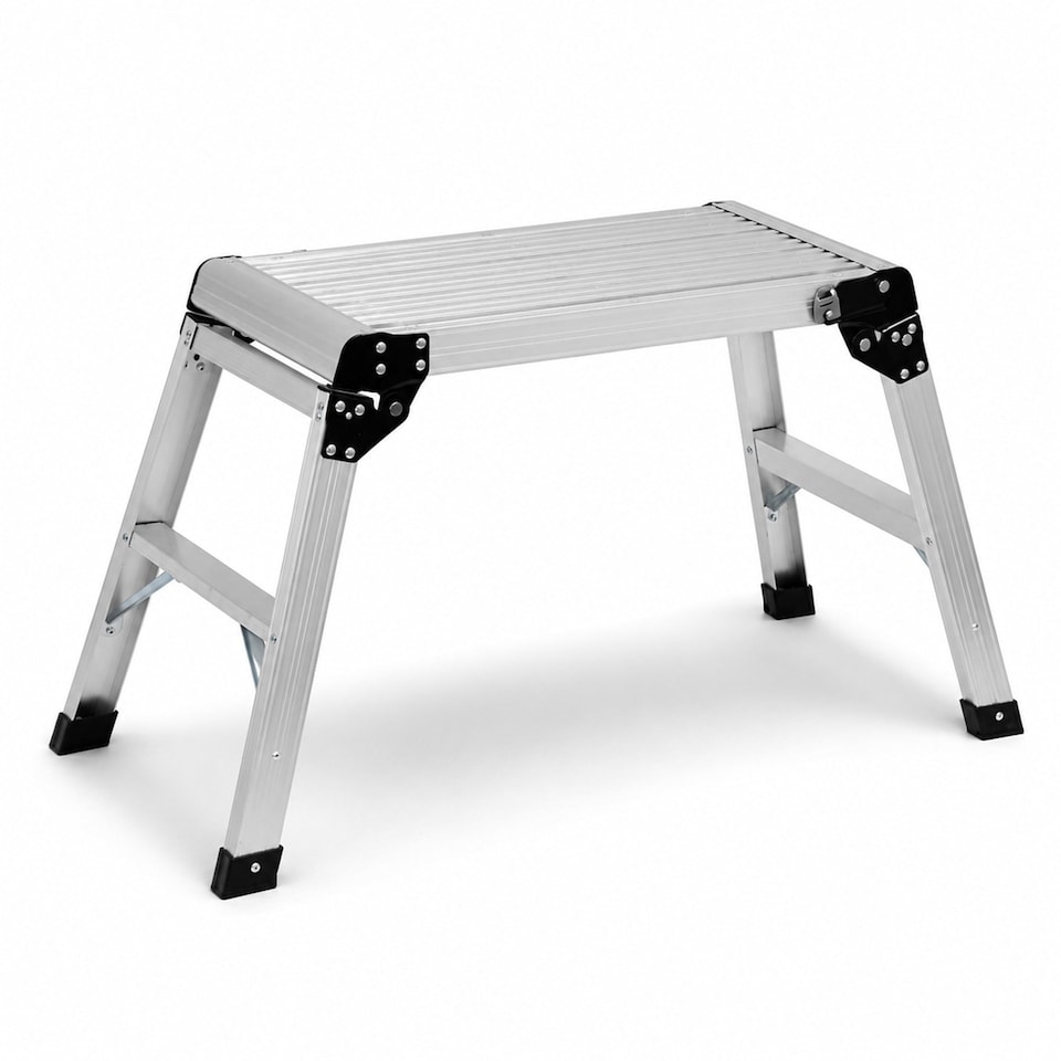 image 1 of 150kg Folding Aluminium Work Platform Step Up Bench Ladder EN131 | Silver