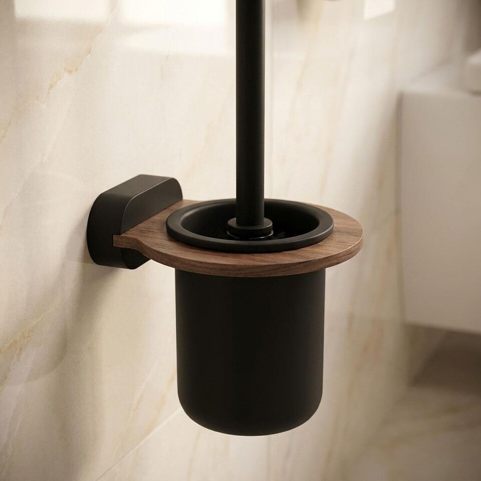 image 1 of Matte Black/Brown Toilet Brush Ceramics Cup Wall Mounted WC Bathroom Accessories
