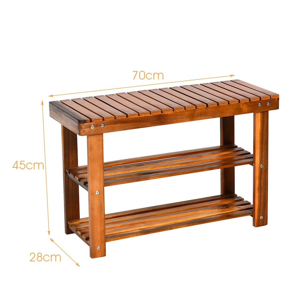 image 1 of COSTWAY Shoe Rack Bench 3-Tier Shoe Organizer 70x28x45cm Brown
