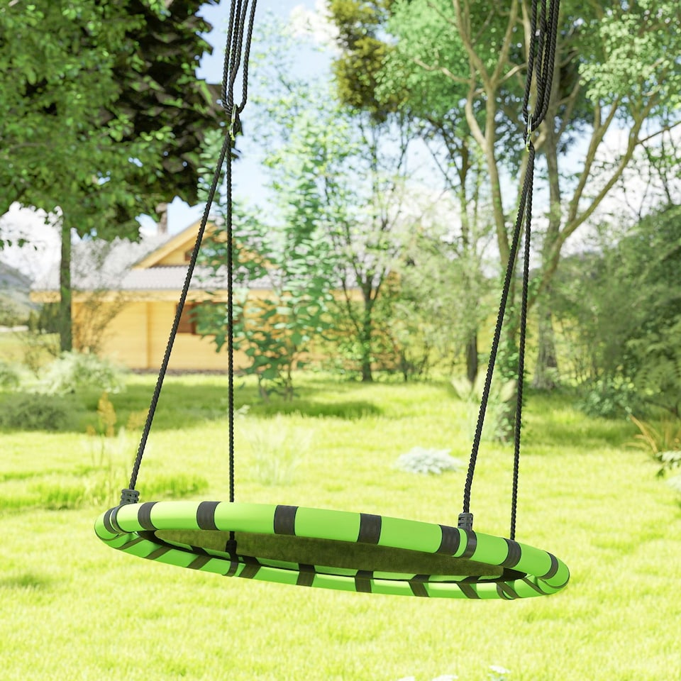 image 1 of AIYAPLAY Kid Nest Swing Seat, 100cm Diameter Round Saucer Swing Set, Black