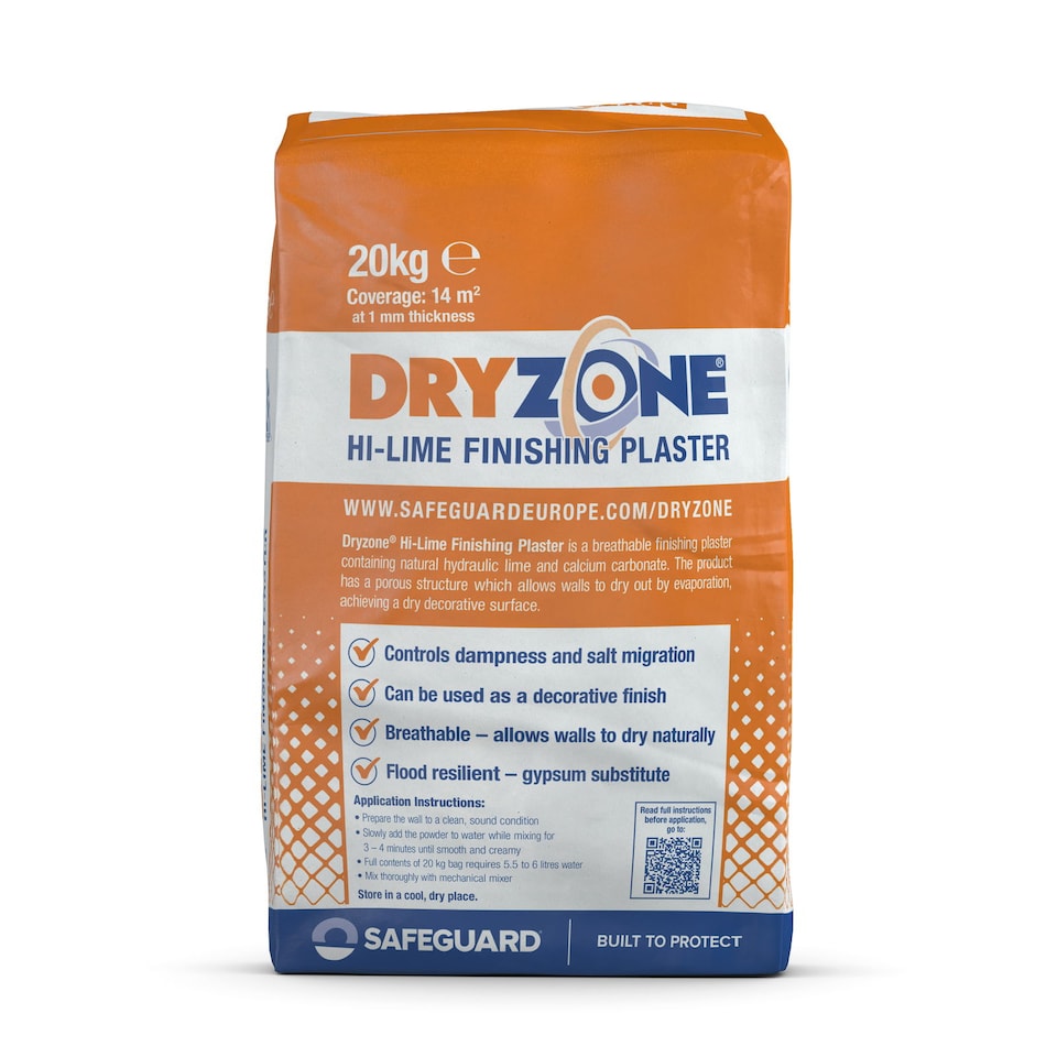 image 1 of Dryzone Hi-Lime Finishing Plaster 20kg - Breathable Lime Finish for Internal & External Walls. For Use After Rising Damp Treatment