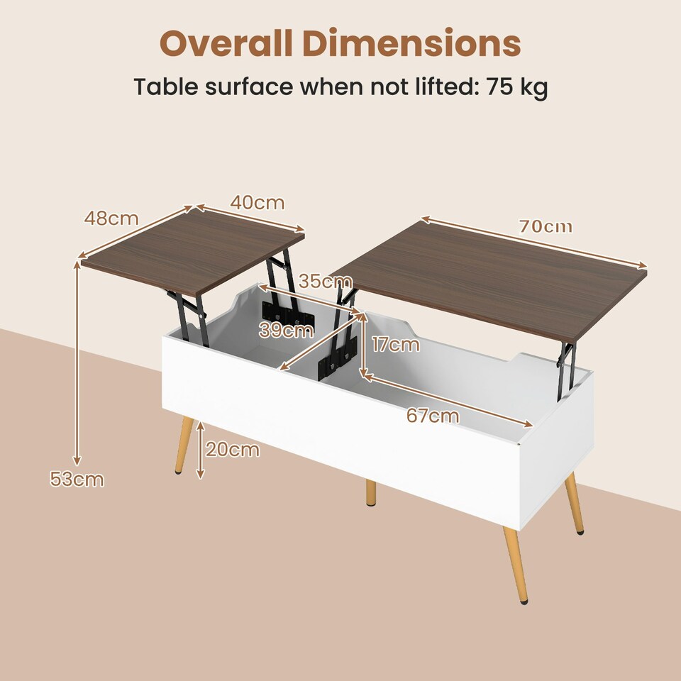 image 1 of COSTWAY Lift Top Coffee Table w/Storage Compartments Walnut White