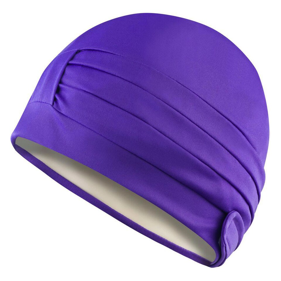 image 1 of Ladies Comfortable Fabric Swimming Cap | Turban Style Lightweight Swim Cap | Purple | Purple | One Size | 1