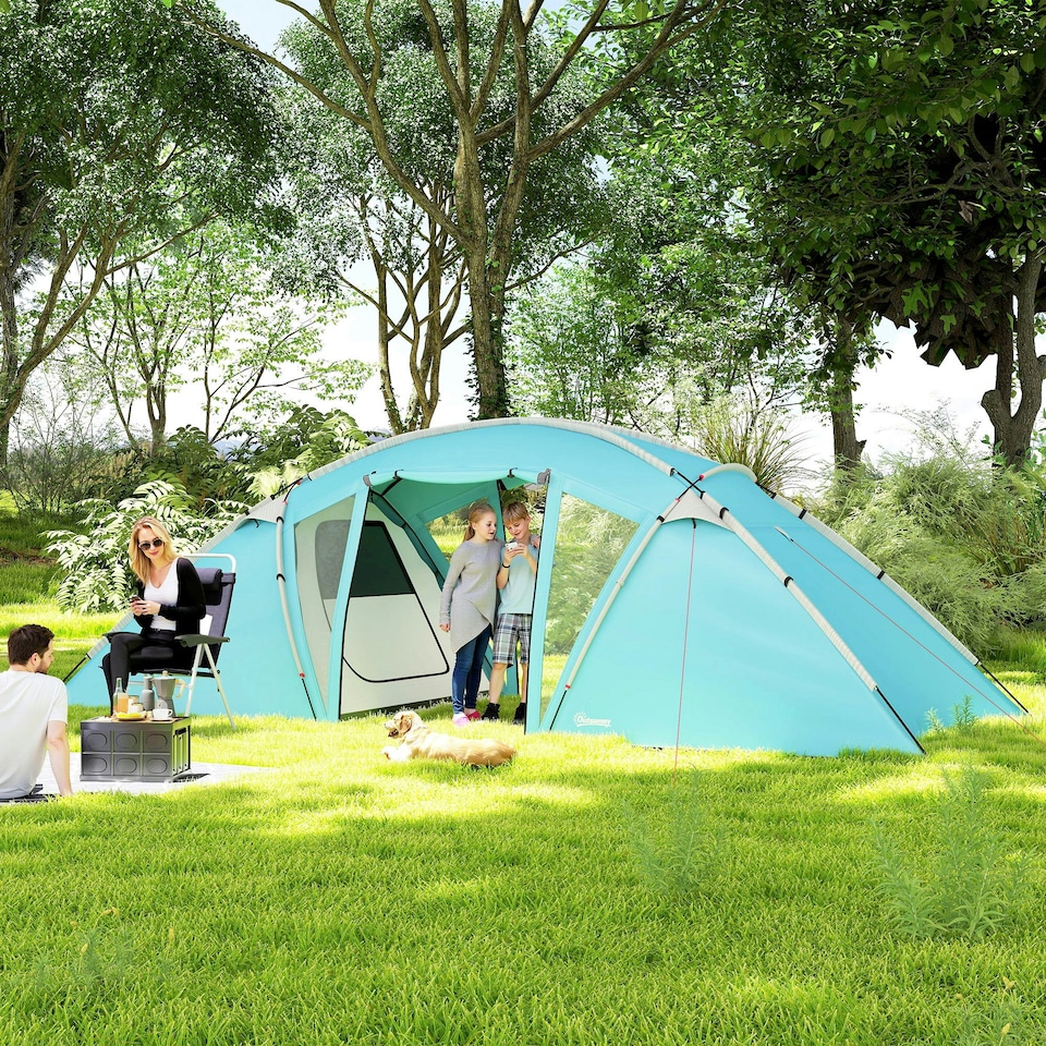image 1 of Outsunny 4-6 Man Family Camping Tent w/ 2 Bedrooms, a Living Room, Grey 