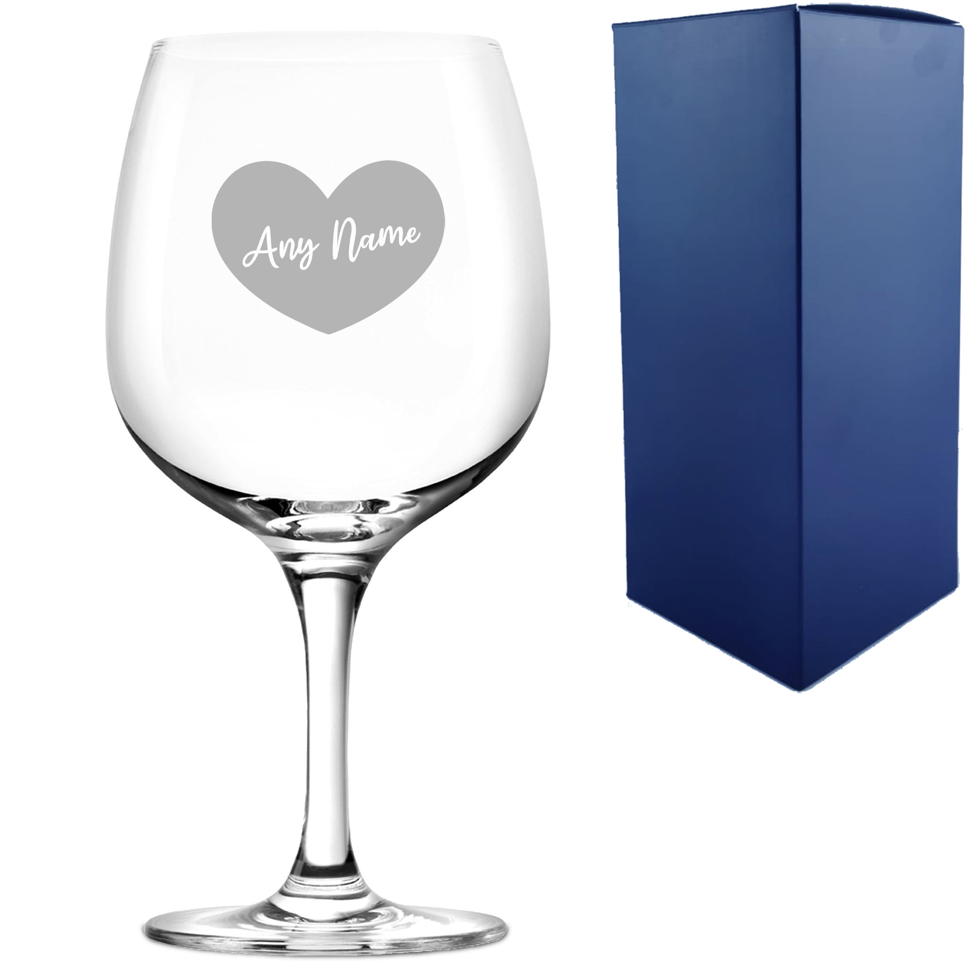 Uniqueful Personalised Spanish Gin Copa Balloon Glass Name Heart Design in Clear