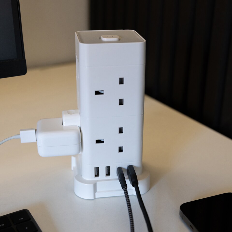 image 1 of TCP 8 AC Socket Tower Cube Extension Lead with 2 USB-A ports, and 2 USB-C ports