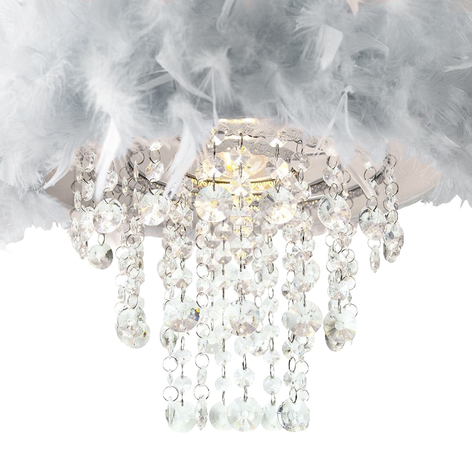 image 1 of Contemporary Grey Feather Pendant Light Shade with Transparent Acrylic Droplets | Grey