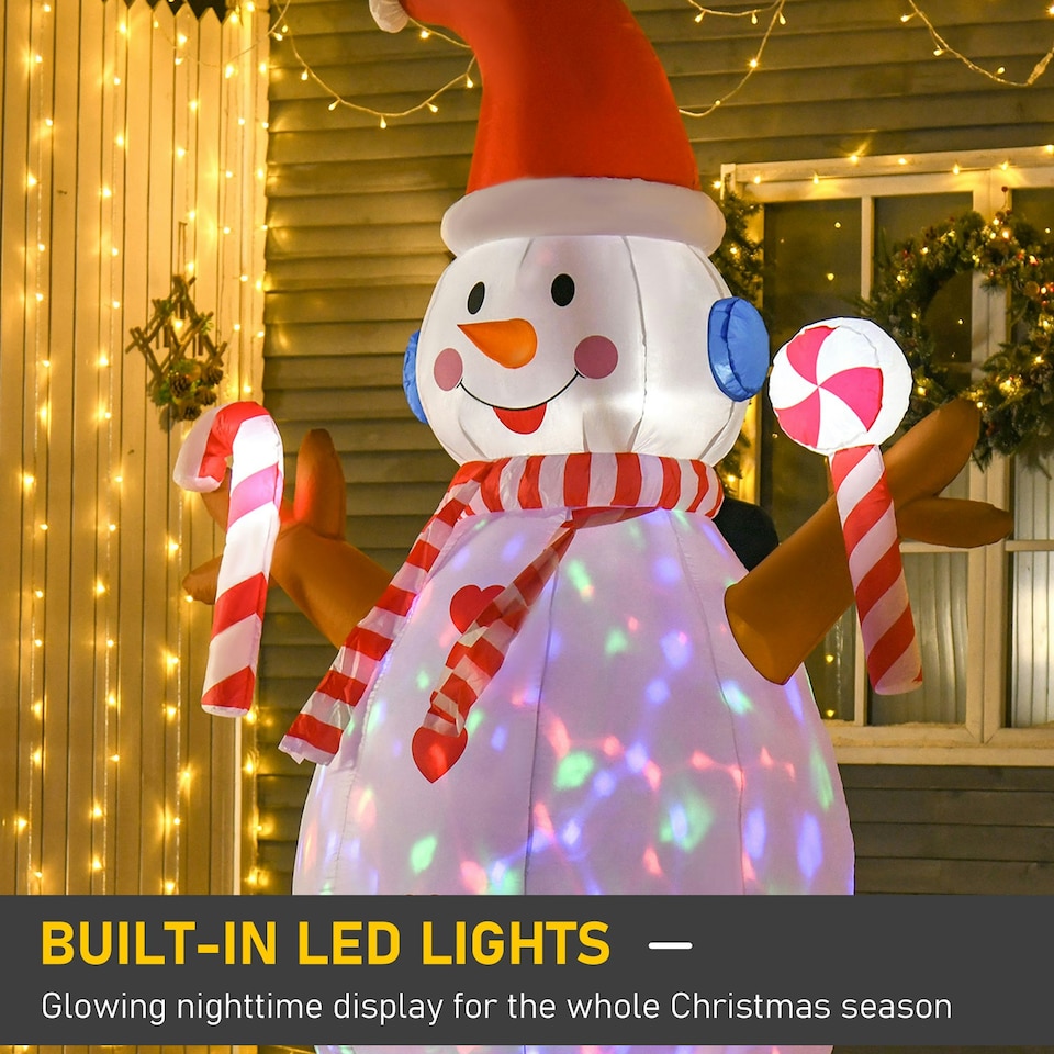 image 1 of HOMCOM Christmas Inflatable Snowman, Rotating Lighted Indoor Outdoor Decoration