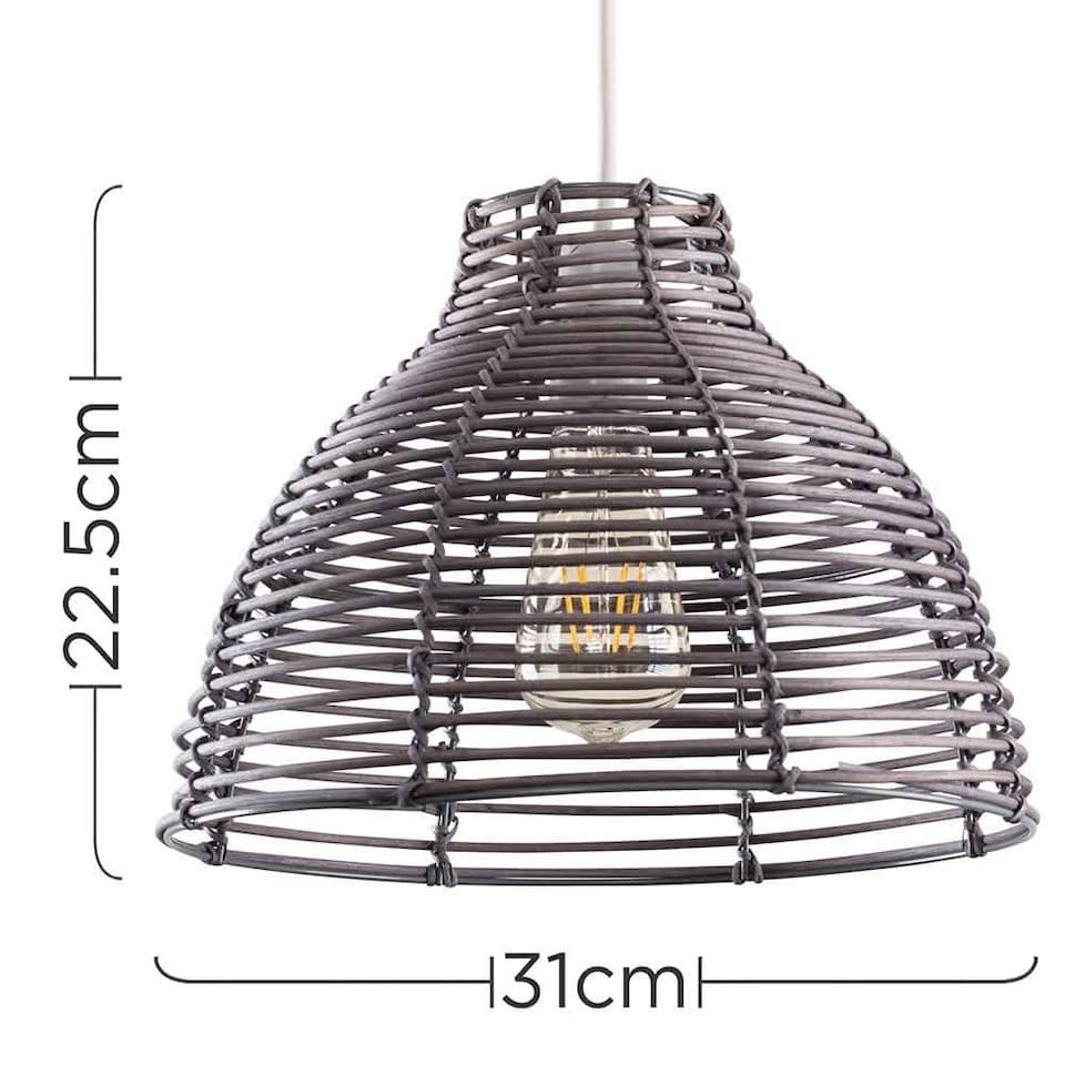 image 1 of ValueLights Lobster Wicker Rattan Grey Ceiling Pendant Light Shade | Grey