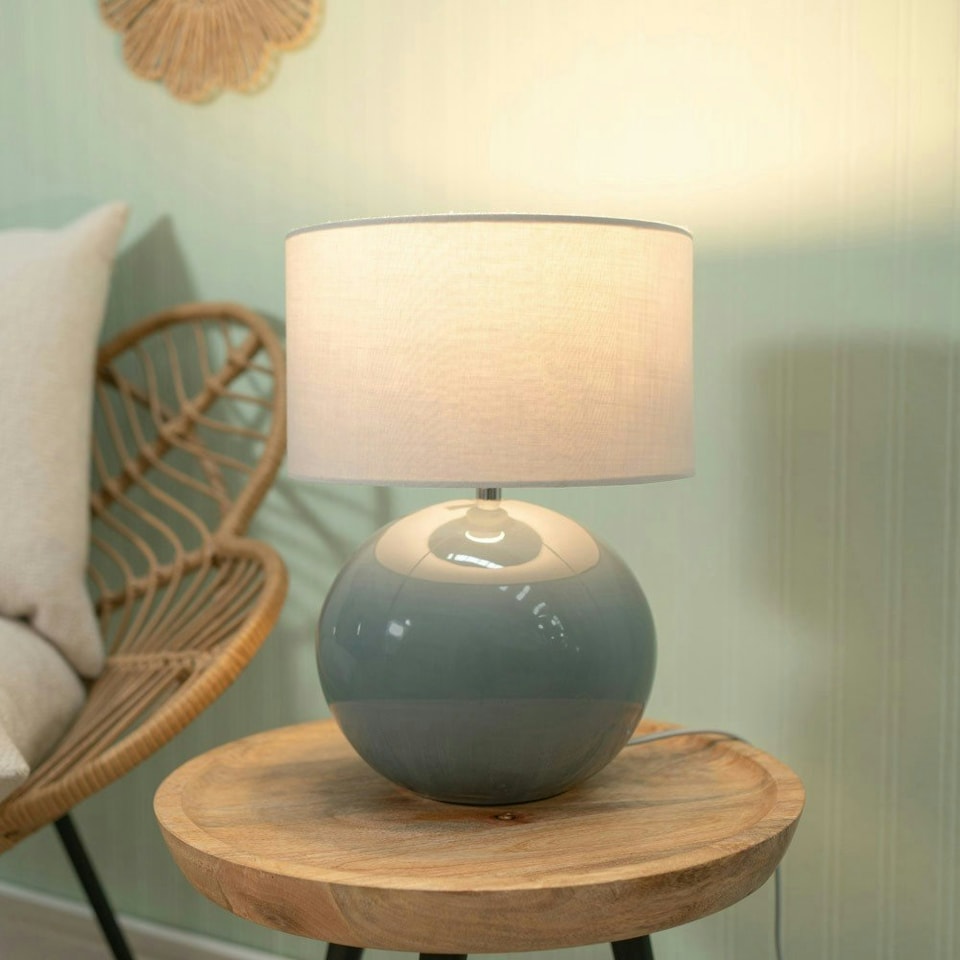 image 1 of ValueLights Bosco Eucalyptus Ceramic Table Lamp with White Drum Shade