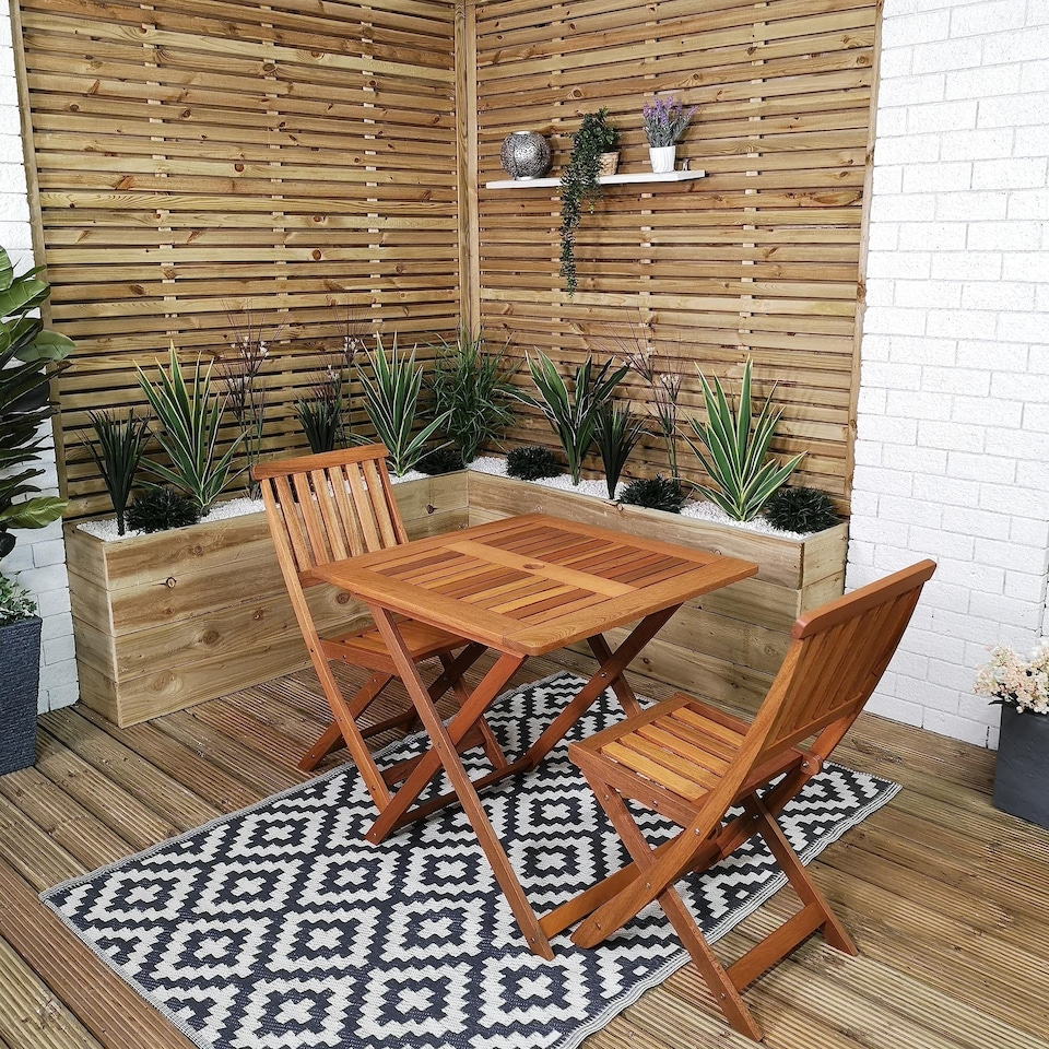 image 1 of Outdoor 2 Person Folding Square Wooden Garden Patio Dining Table and Chairs Set