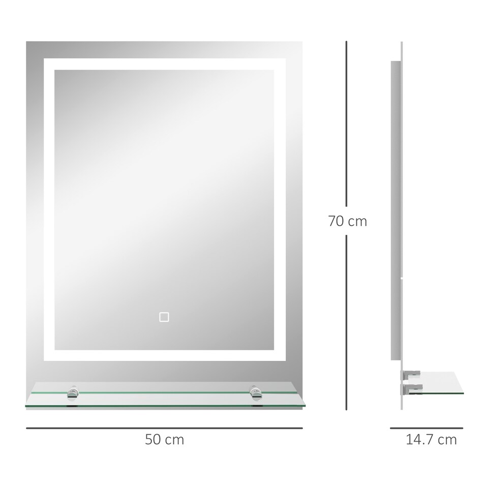 image 1 of kleankin Dimmable Bathroom Mirror with Defogging Film and LED Lights, Clear