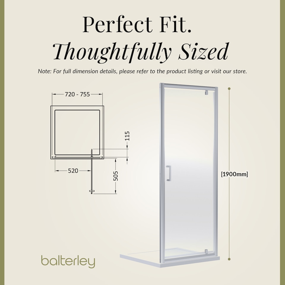 image 1 of Balterley Ruwa Toughened Safety Glass Reversible Pivot Shower Door - Balterley | Silver | Chrome | 1