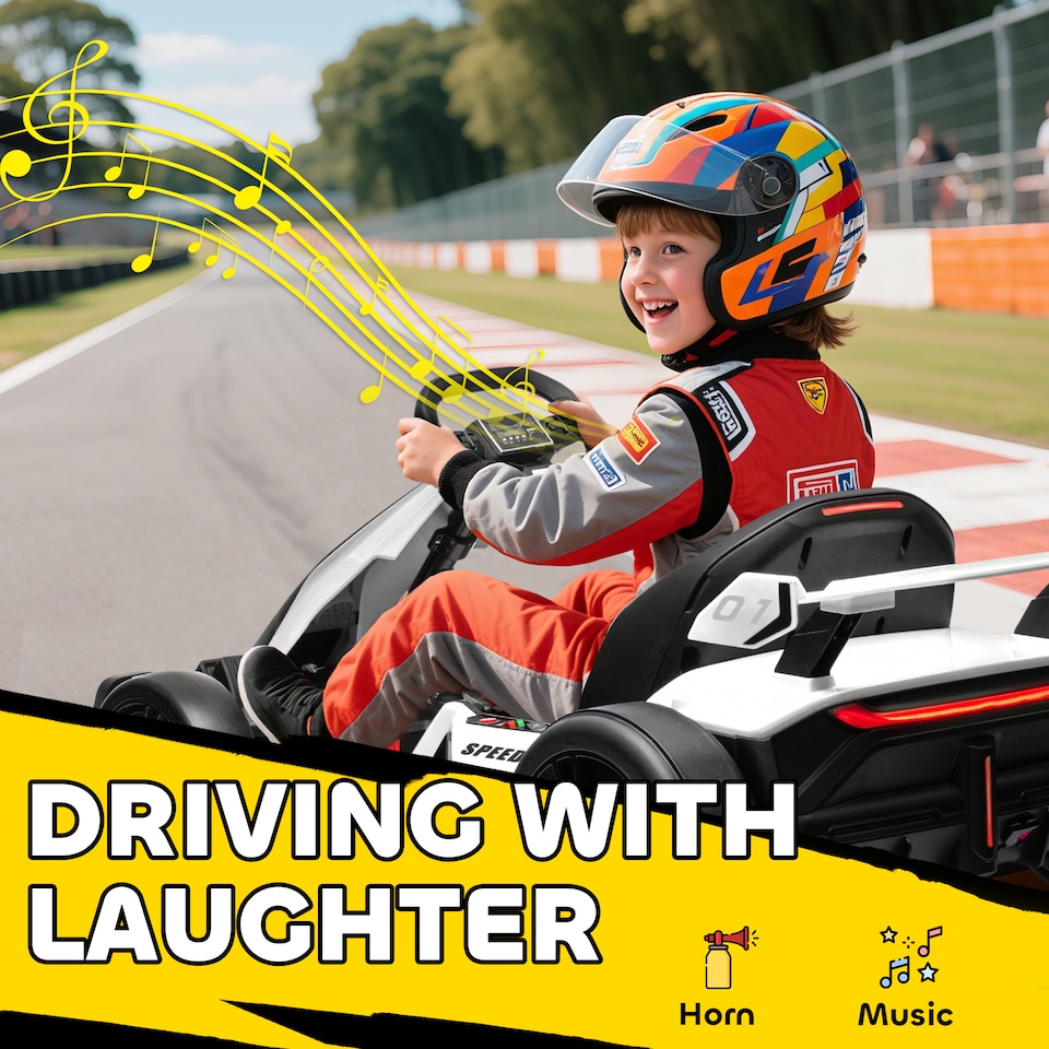 image 1 of HOMCOM 24V Electric Go Kart for Kids, Ride On Racing Kart with Adjustable Seat, Battery Powered Drifting Ride On Car with Music, Light, Slow Start, Button Start, Horn, for 6-12 Years, White